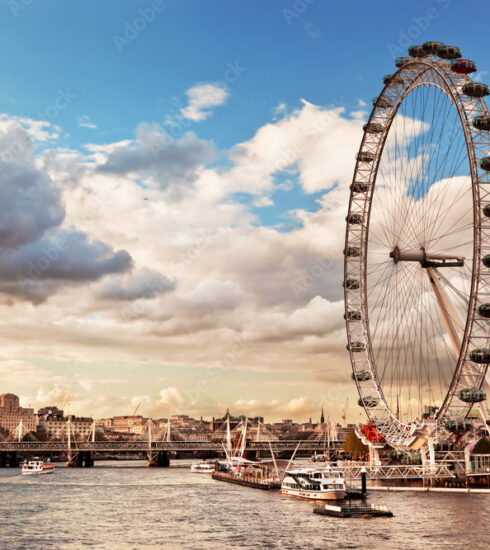London, England the UK skyline. The River Thames